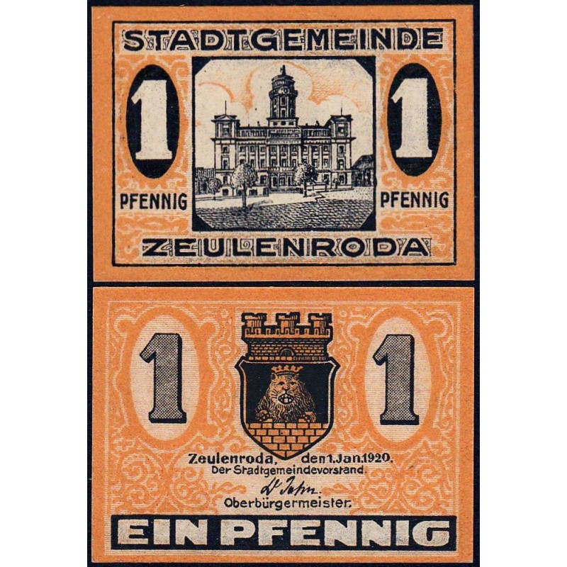 Allemagne - Notgeld - Zeulenroda - 1 pfennig - 01/01/1920 - Etat : NEUF