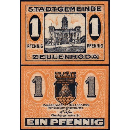 Allemagne - Notgeld - Zeulenroda - 1 pfennig - 01/01/1920 - Etat : NEUF