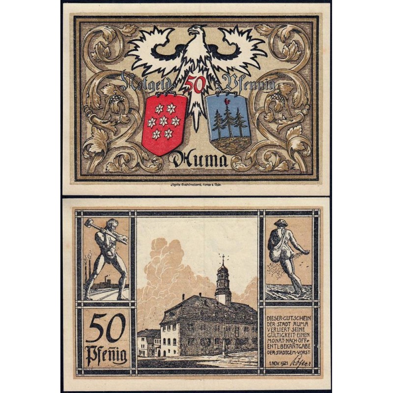Allemagne - Notgeld - Auma - 50 pfennig - 01/11/1921 - Etat : NEUF