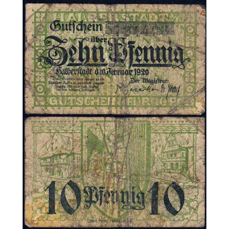 Allemagne - Notgeld - Halberstadt - 10 pfennig - 10/02/1920 - Etat : B