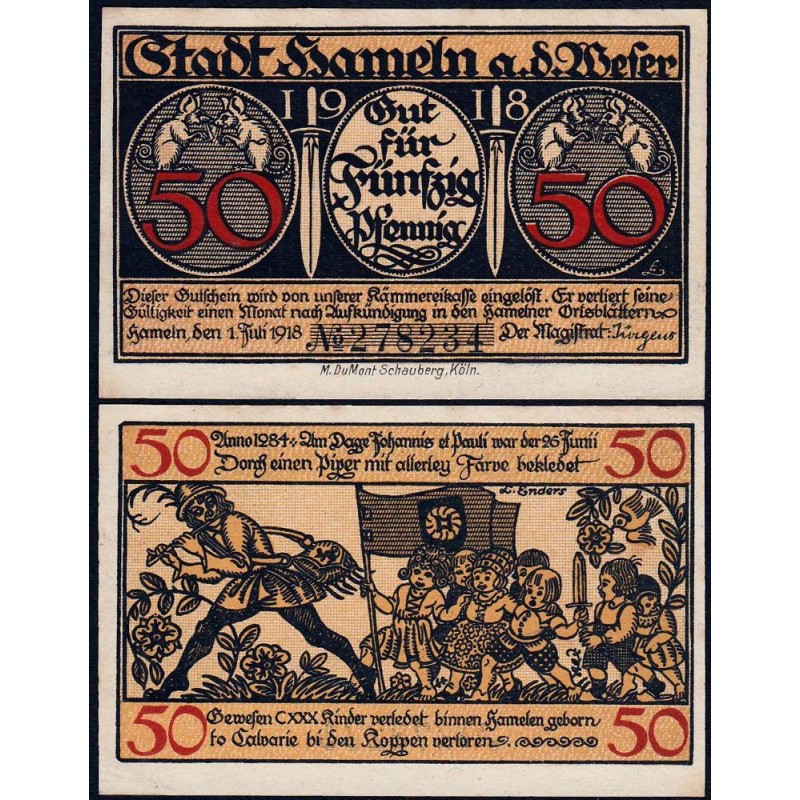 Allemagne - Notgeld - Hameln - 50 pfennig - 01/07/1918 - Etat : pr.NEUF
