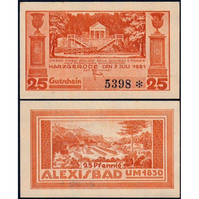 Allemagne - Notgeld - Harzgerode - 25 pfennig - 07/07/1921 - Etat : pr.NEUF