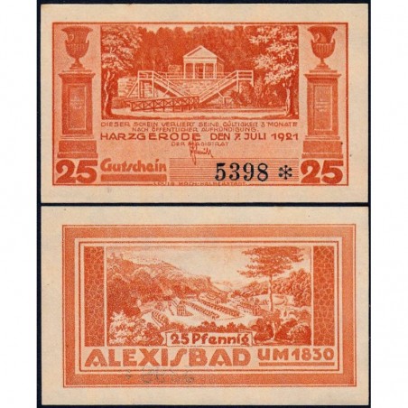 Allemagne - Notgeld - Harzgerode - 25 pfennig - 07/07/1921 - Etat : pr.NEUF