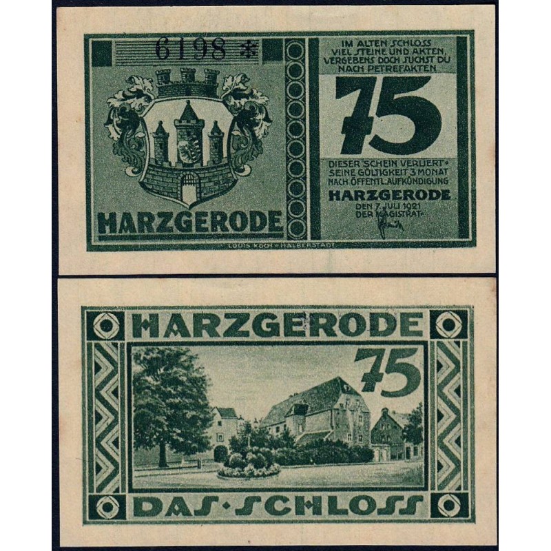 Allemagne - Notgeld - Harzgerode - 75 pfennig - 07/07/1921 - Etat : pr.NEUF