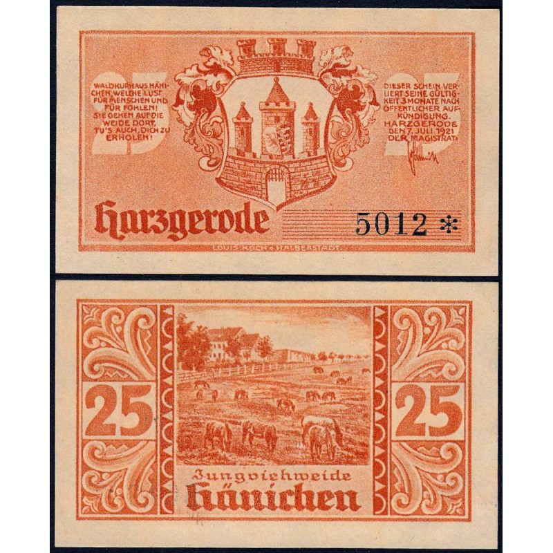 Allemagne - Notgeld - Harzgerode - 25 pfennig - 07/07/1921 - Etat : pr.NEUF