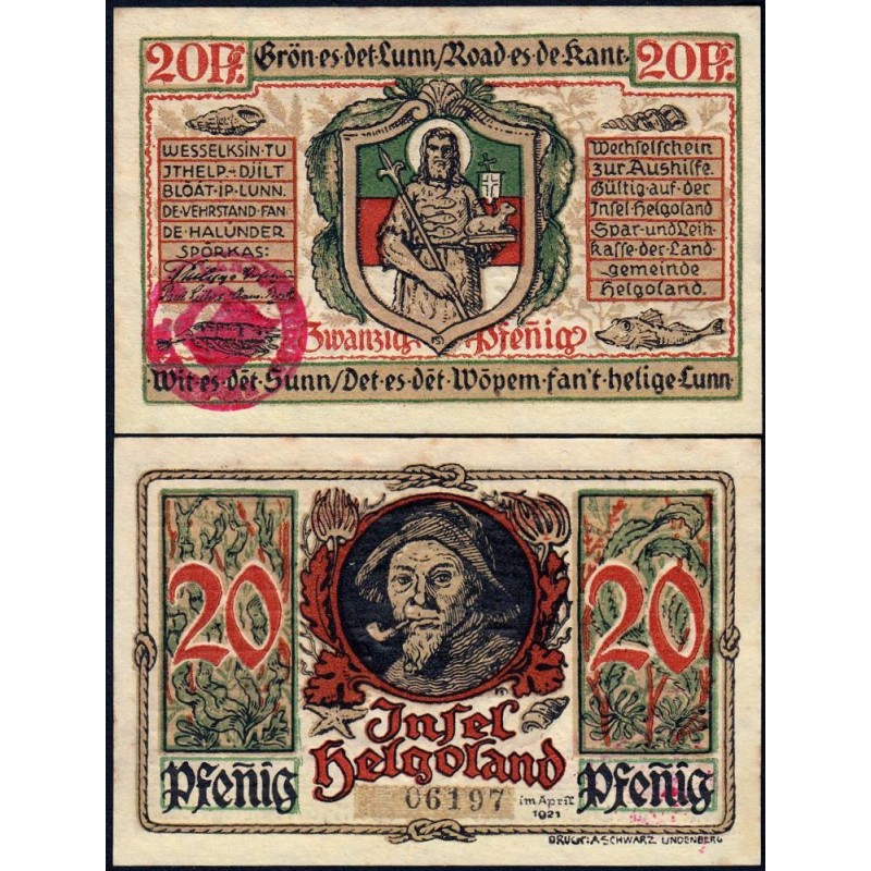Allemagne - Notgeld - Helgoland - 20 pfennig - Type 1 - 04/1921 - Etat : pr.NEUF