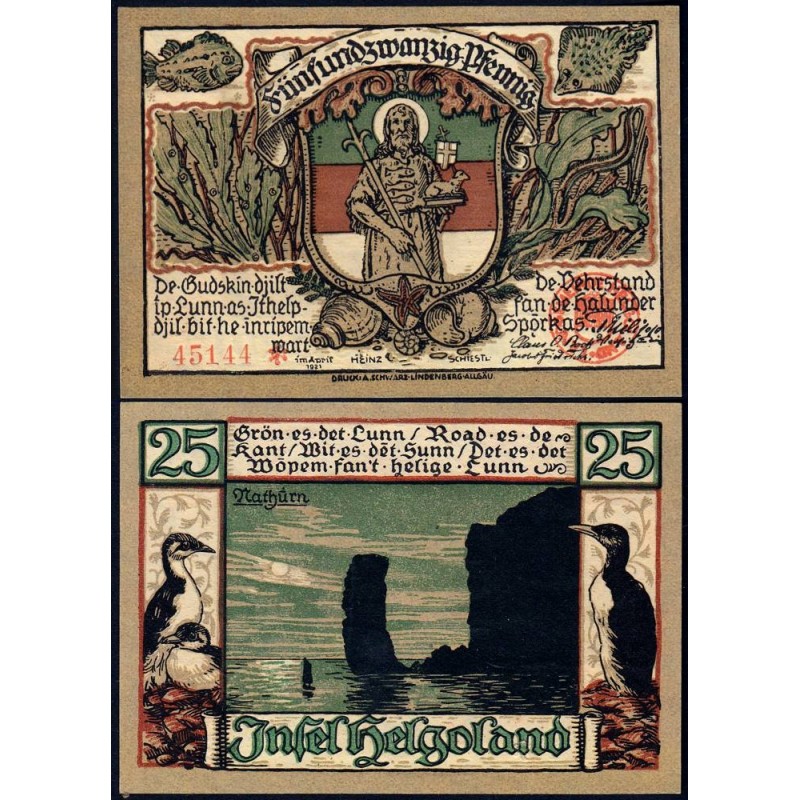 Allemagne - Notgeld - Helgoland - 25 pfennig - Type 2 - 04/1921 - Etat : NEUF