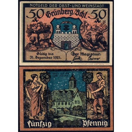 Pologne - Notgeld - Grünberg in Schlesien (Zielona Gora) - 50 pfennig - 1921 - Etat : SPL