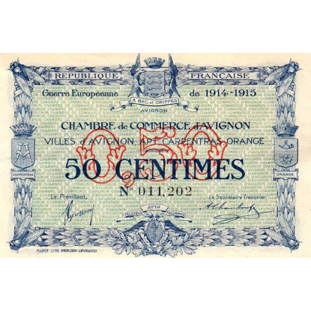 Avignon - Pirot 18-1 - 50 centimes - 11/08/1915 - Etat : SUP
