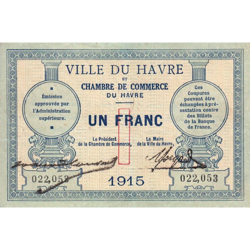 Le Havre - Pirot 68-10 - 1 franc - 1915 - Etat : TTB