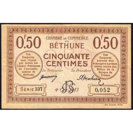 Béthune - Pirot 26-1 - 50 centimes - Série 337 - 04/10/1915 - Etat : TTB