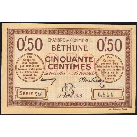 Béthune - Pirot 26-15 - 50 centimes - Série 746 - 17/04/1916 - Etat : SPL+
