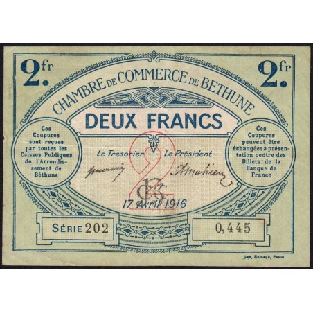 Béthune - Pirot 26-19 - 2 francs - Série 291 - 17/04/1916 - Etat : TB+