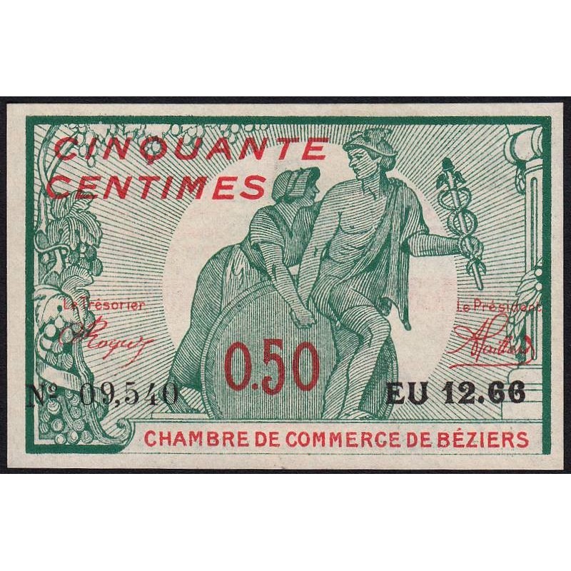 Béziers - Pirot 27-20 - 50 centimes - Série EU 12.66 - 04/12/1916 - Etat : SPL+