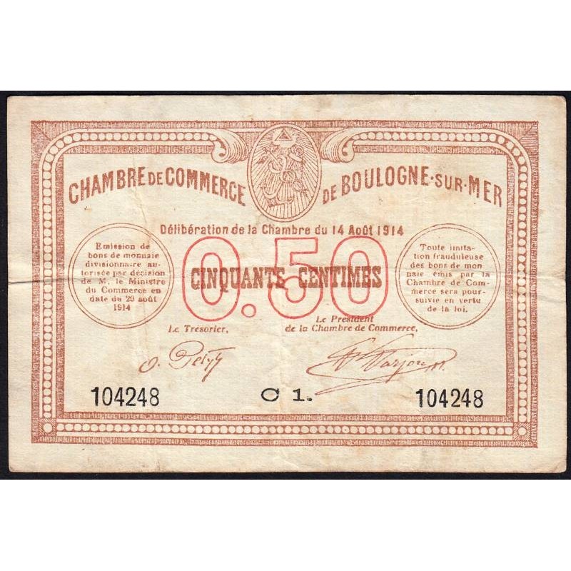 Boulogne-sur-Mer - Pirot 31-11 - Série C1 - 50 centimes - 14/08/1914 - Etat : TB
