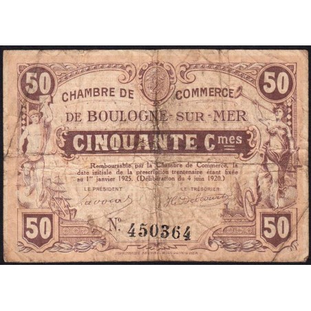 Boulogne-sur-Mer - Pirot 31-29 - 50 centimes - 04/06/1920 - Etat : B