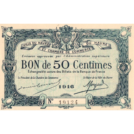 Le Havre - Pirot 68-14a - 50 centimes - 1916 - Etat : SUP+