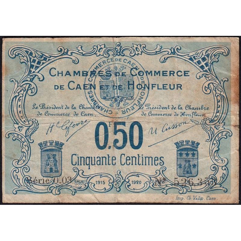 Caen & Honfleur - Pirot 34-4 - 50 centimes - Série 003 - 1915 - Etat : B+