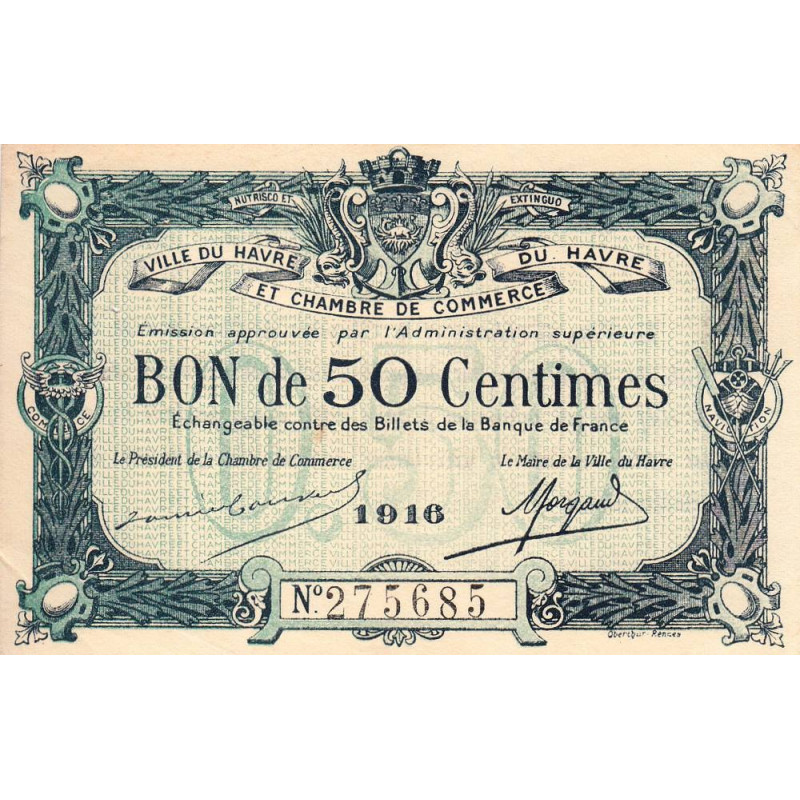 Le Havre - Pirot 68-14b - 50 centimes - 1916 - Etat : SUP+