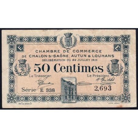 Chalon-sur-Saône, Autun, Louhans - Pirot 42-20 - 50 centimes - Série E 338 - 22/07/1919 - Etat : TB+