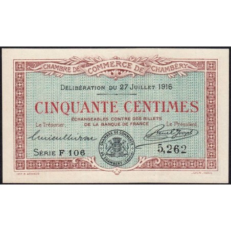 Chambéry - Pirot 44-7 - 50 centimes - Série F 106 - 27/07/1916 - Etat : SPL