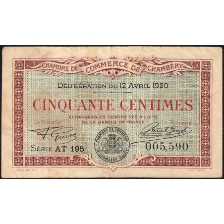 Chambéry - Pirot 44-12 - 50 centimes - Série AT 195 - 12/04/1920 - Etat : TB