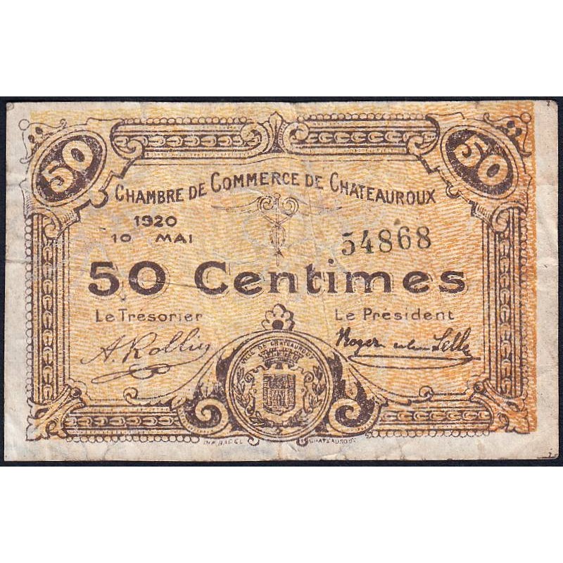 Chateauroux - Pirot 46-22 - 50 centimes - 10/05/1920 - Etat : TB-
