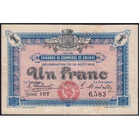Cognac - Pirot 49-3 - 1 franc - Série 107 - 19/08/1916 - Etat : TB+
