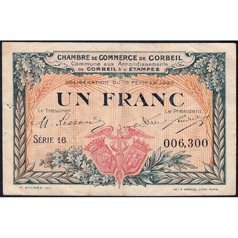 Corbeil - Pirot 50-3 - 1 franc - Série 16 - 16/02/1920 - Etat : TTB