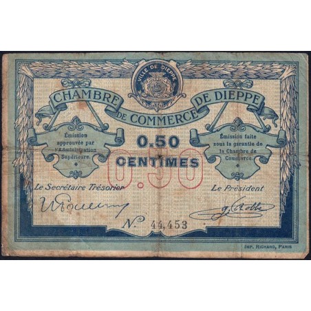 Dieppe - Pirot 52-1b - 50 centimes - Sans date (1915) - Etat : B