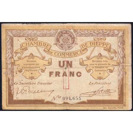 Dieppe - Pirot 52-4b - 1 franc - Sans date (1915) - Etat : TB-