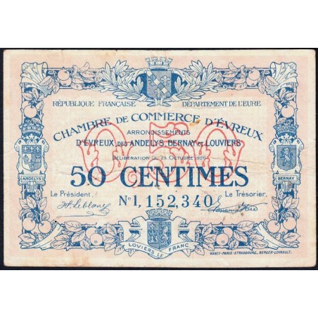 Evreux (Eure) - Pirot 57-18 - 50 centimes- Chiffre 1 - 28/10/1920 - Etat : TTB-