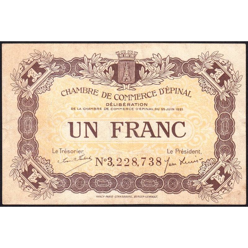 Epinal - Pirot 56-14b - 1 franc - Chiffre 3 - 1921 - Etat : TTB