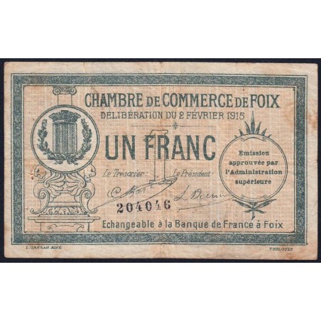 Foix - Pirot 59-10 - 1 franc - 02/02/1915 - Etat : TB-