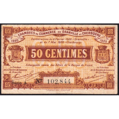 Granville & Cherbourg - Pirot 61-1 - 50 centimes - Série A - 06/02/1920 - Etat : TB+