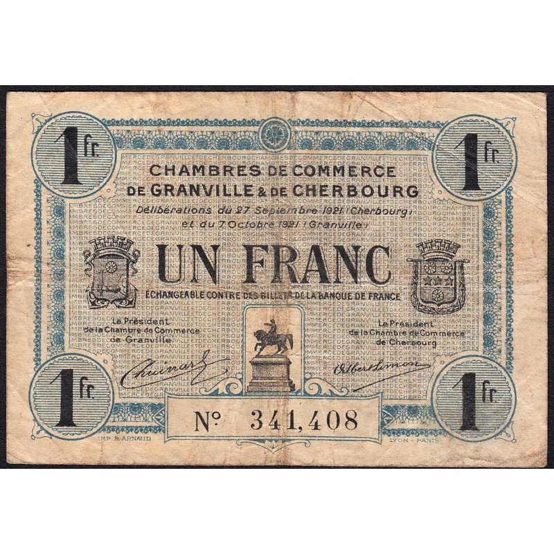 Granville & Cherbourg - Pirot 61-8 - 1 franc - 27/09/1921 - Etat : TB-
