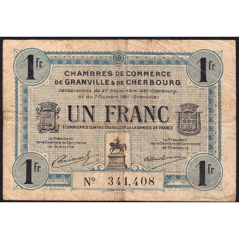 Granville & Cherbourg - Pirot 61-8 - 1 franc - 27/09/1921 - Etat : TB-