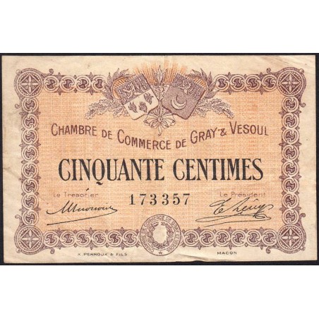 Gray & Vesoul - Pirot 62-1 - 50 centimes - 1915 - Etat : TB+