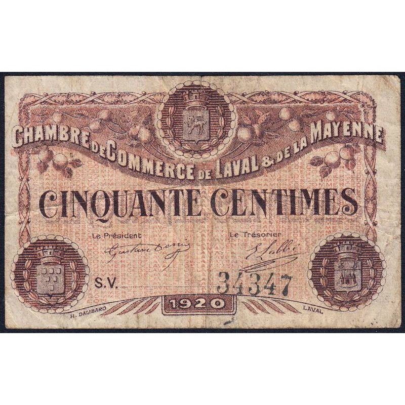Laval (Mayenne) - Pirot 67-3 - 50 centimes - Série V - 1920 - Etat : B+