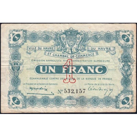 Le Havre - Pirot 68-22 - 1 franc - 15/01/1920 - Etat : TB+