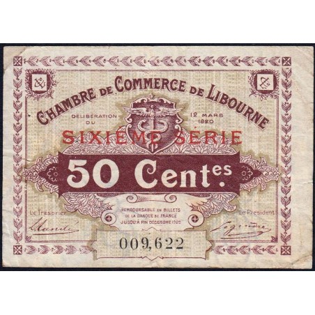Libourne - Pirot 72-29 - 50 centimes - Sixième série - 12/03/1920 - Etat : TB