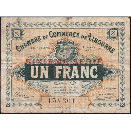 Libourne - Pirot 72-30 - 1 franc - Sixième série - 12/03/1920 - Etat : TB-