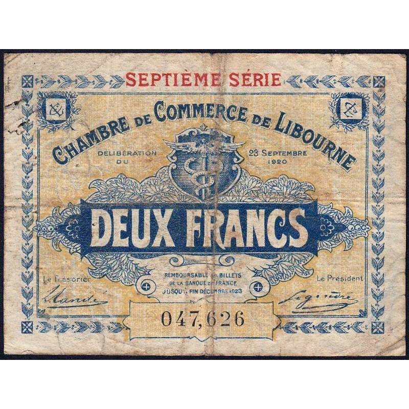 Libourne - Pirot 72-34 - 2 francs - Septième série - 23/09/1920 - Etat : B+