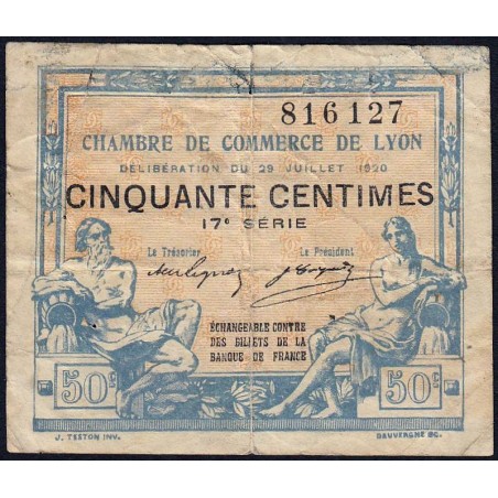Lyon - Pirot 77-22 - 50 centimes - 17e série - 29/07/1920 - Etat : TB-