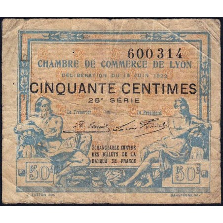 Lyon - Pirot 77-26 - 50 centimes - 26e série - 15/06/1922 - Etat : B+