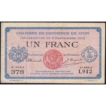 Lyon - Pirot 77-6 - 1 franc - 2e série 378- 09/09/1915 - Etat : TB+