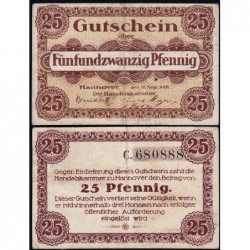 Allemagne - Notgeld - Hannover (Chambre de Comm.) - 25 pfennig - Série C - 16/09/1918 - Etat : TTB