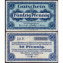 Allemagne - Notgeld - Hannover (Chambre de Comm.) - 50 pfennig - Série F - 01/03/1920 - Etat : SPL+