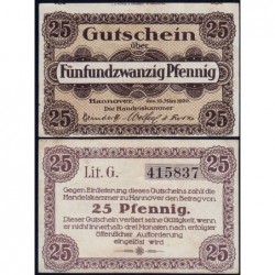 Allemagne - Notgeld - Hannover (Chambre de Comm.) - 25 pfennig - Série G - 15/03/1920 - Etat : SPL+