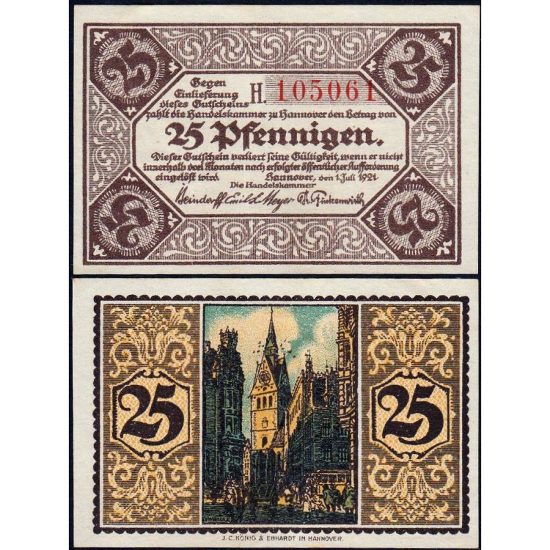 Allemagne - Notgeld - Hannover (Ch. de Comm.) - 25 pfennigen - Série H - 01/07/1921 - Etat : SPL